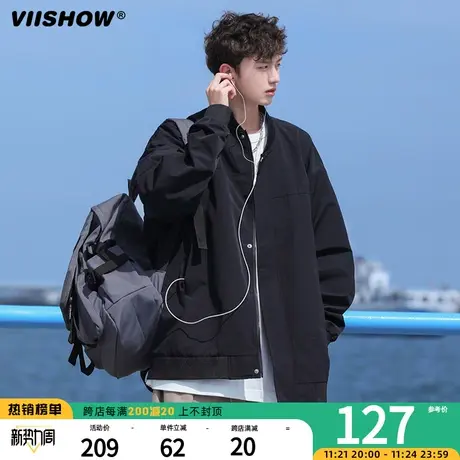 VIISHOW外套男春秋季日系复古休闲工装宽松潮牌飞行员夹克棒球服商品大图