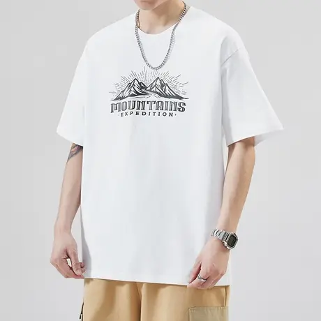 夏季男款全棉白色短袖T恤夏天纯棉男士宽松潮流百搭半袖夏装上衣商品大图