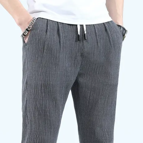 男士抽绳棉麻休闲裤夏季薄款宽松直筒长裤夏天超薄亚麻裤子男潮流商品大图