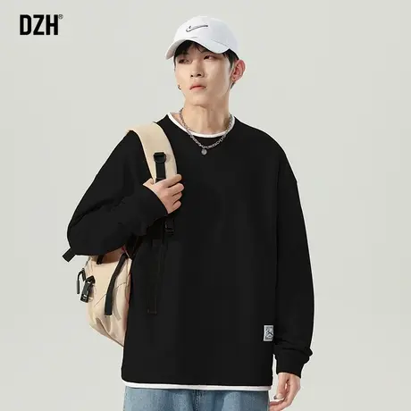 男士黑色长袖t恤男春季圆领卫衣美式潮牌男装2024新款打底衫内搭商品大图