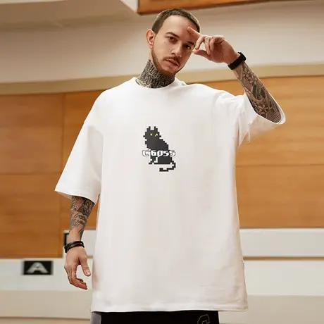 重磅300g美式胖子短袖t恤加肥加大码白色圆领纯棉打底半袖男潮流商品大图