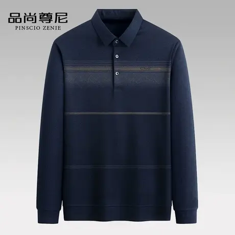 老年人秋装男简约线条花纹长袖t恤50-60岁爸爸上衣宽松休闲polo衫商品大图