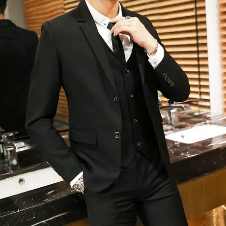 西服套装男士三件套韩版修身小西装职业正装伴郎服装新郎结婚礼服图片