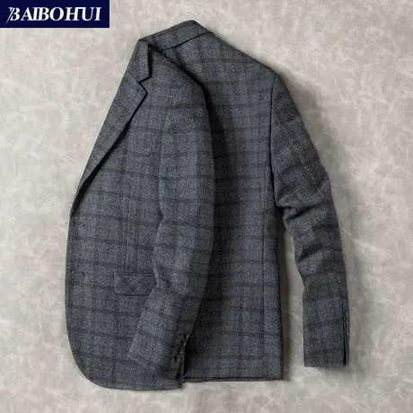 秋季新款格子男士西服上衣韩版修身时尚中年休闲小西装男单件外套商品大图