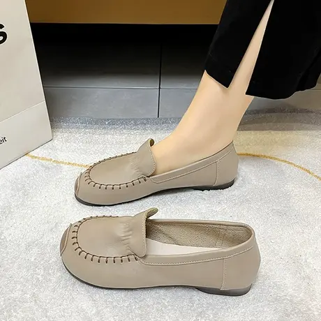 复古平底豆豆鞋女2023春新款百搭孕妇防滑软底舒适一脚蹬懒人单鞋商品大图