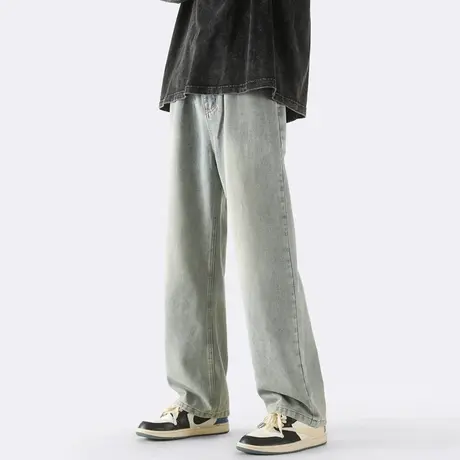 牛仔裤男黄泥染裤子夏季薄款男生直筒裤潮流美式高街男款休闲长裤商品大图