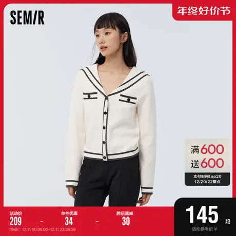 [商场同款]森马针织开衫女短款撞色海军领2023春季新款上衣学院风图片