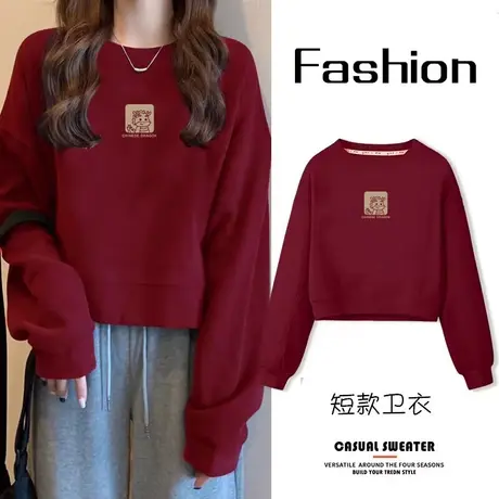 龙年中国风纯棉圆领短款宽松新年喜庆红色卫衣秋冬2024新款上衣潮商品大图