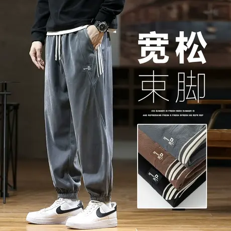 男装灰色运动卫裤春季男生高级感美式潮牌痞帅束脚休闲裤子春秋款商品大图