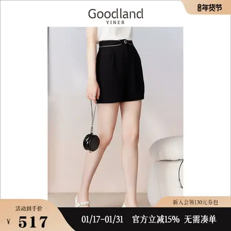 【醋酸系列】Goodland美地女装2023夏季中高腰撞色织带休闲裤商品大图