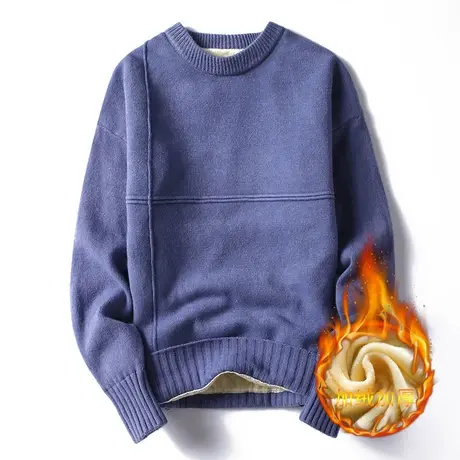 冬季男士加厚加绒毛衣圆领2020冬装修身针织衫线衣保暖衣服男装潮商品大图