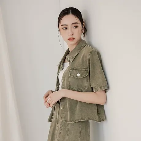 桔熊春秋短款牛仔外套女日系复古设计感衬衫别致上衣大码AB19266图片