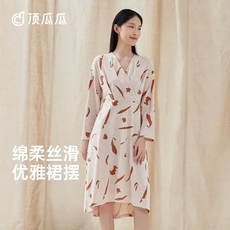 顶瓜瓜睡裙女春秋款纯棉长袖玉肌棉睡衣女2024新款家居服套装商品大图