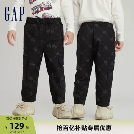 Gap男幼童大童春秋LOGO工装口袋束脚裤儿童装洋气时髦运动撒欢裤商品大图
