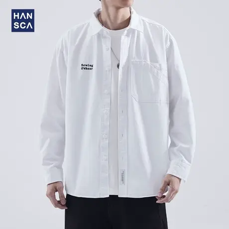 hansca白色长袖衬衫男秋季日系潮牌高级感痞帅宽松休闲衬衣外套男商品大图
