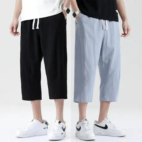 休闲裤男春秋款纯棉七分裤日系潮流机能工装裤直筒宽松锥形九分裤商品大图