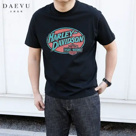 DAEVU夏新款欧美休闲潮胖子大号加肥加大码圆领男士短袖t恤商品大图