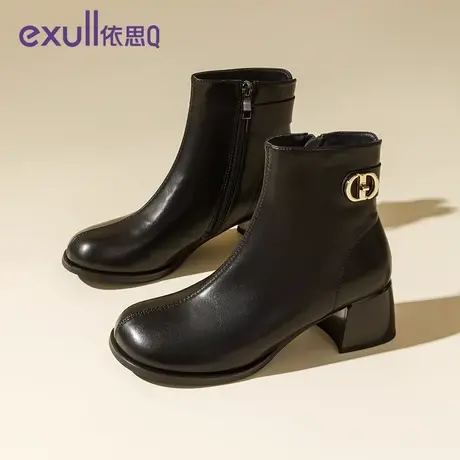 exull/依思Q法式短靴踝靴女靴粗跟瘦瘦靴子单靴秋冬高跟鞋女鞋商品大图
