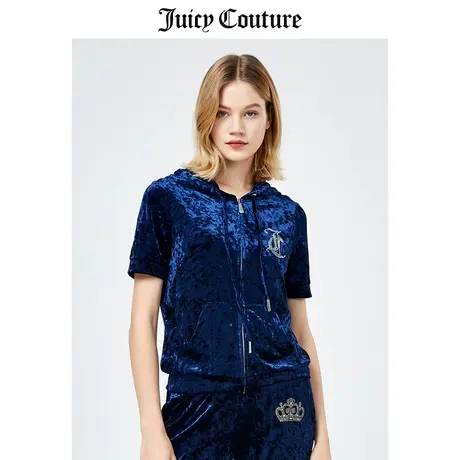 Juicy Couture橘滋美式春季新款休闲运动轻奢天鹅绒连帽短袖外套商品大图