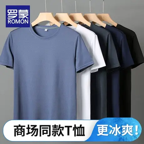 罗蒙冰丝短袖T恤男士薄款宽松休闲上衣夏季圆领纯色速干运动衣服图片