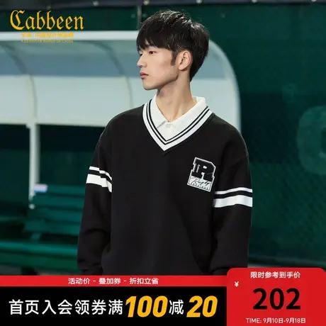 卡宾男装气质学院风针织衫23秋新款字母刺绣宽松毛衣街头保暖潮W图片