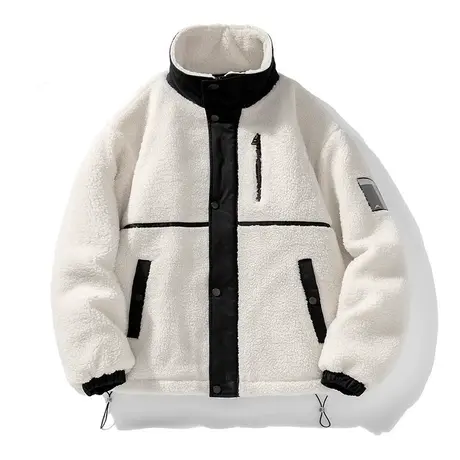 冬季潮牌撞色拼接超厚特厚立领羊羔绒外套情侣款2023新款男士棉衣图片