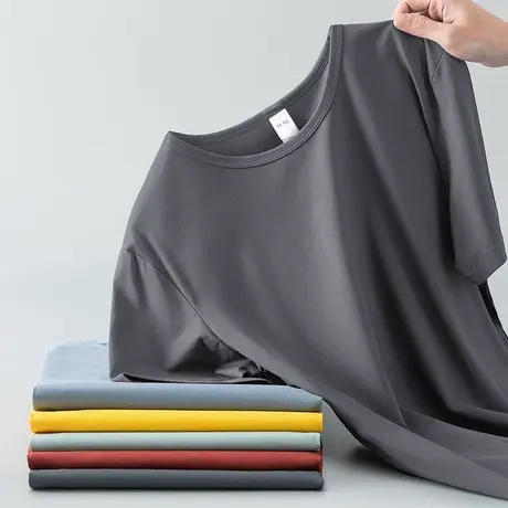 莫代尔短袖t恤男圆领上衣服潮流夏季冰丝凉感半袖速干纯色体恤衫商品大图