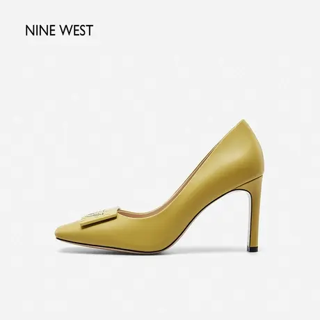 Nine West/玖熙方头高跟鞋女2023年秋季新款9W饰扣扁粗跟复古女鞋商品大图