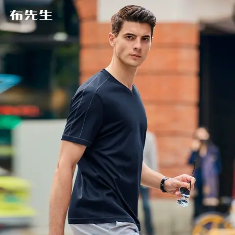 MrBu布先生冰氧吧速干V领丝光棉T恤2023夏季运动风短袖男AT12030商品大图