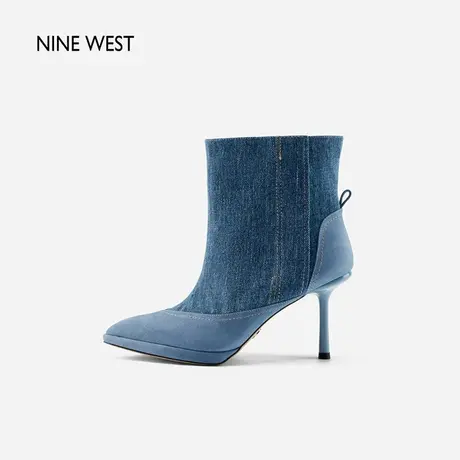 Nine West/玖熙复古千禧风拼接牛仔短靴2023秋新款尖头细跟时装靴商品大图