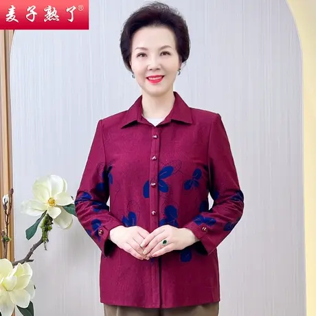 妈妈秋装薄外套老人衣服春夏季60岁70奶奶上衣长袖衬衫中老年女装商品大图