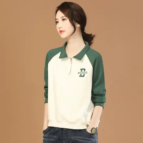 韩潮袭人POLO领拼接休闲刺绣长袖卫衣女2023秋季新款百搭显瘦上衣商品大图