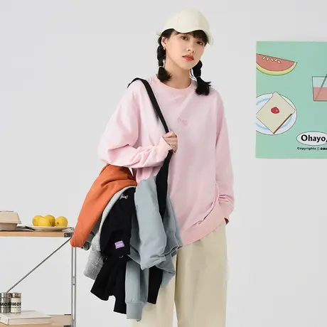 蛋挞家圆领卫衣女早秋薄款2021年新款时尚潮宽松套头春季长袖上衣商品大图