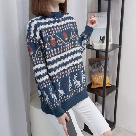 半高领毛衣女套头2023秋冬新款宽松外穿针织衫内搭打底衫加厚上衣商品大图