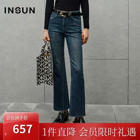 恩裳2023秋季新款复古洗水微喇裤分割设计保暖德绒牛仔裤图片