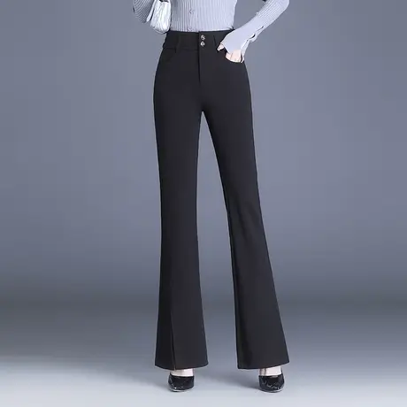 黑色开叉微喇裤女2023春秋新款垂感修身显瘦休闲裤时尚洋气长裤子图片