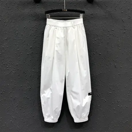 2023夏季新款休闲百搭白色老爹哈伦裤子高腰宽松显瘦束脚灯笼裤潮商品大图