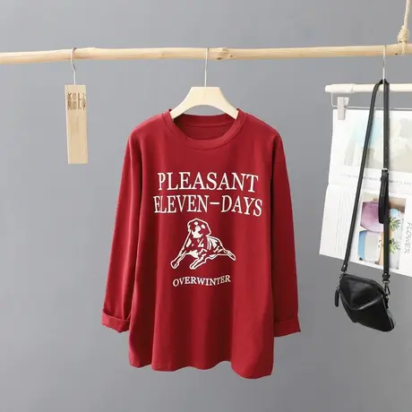 秋装2023年新款长袖纯色t恤女宽松印花套头体恤休闲打底衫上衣图片