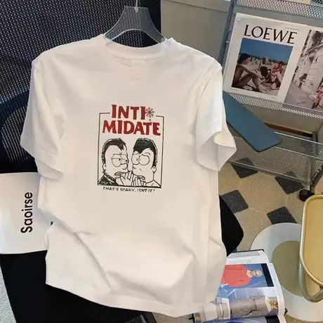 白色t恤女短袖春夏装新款圆领纯白t修身不透内搭体桖上衣打底衫商品大图