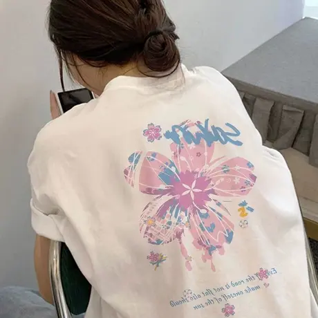 大码vintage设计感小众短袖t恤女宽松韩版港味甜酷风半袖上衣ins图片