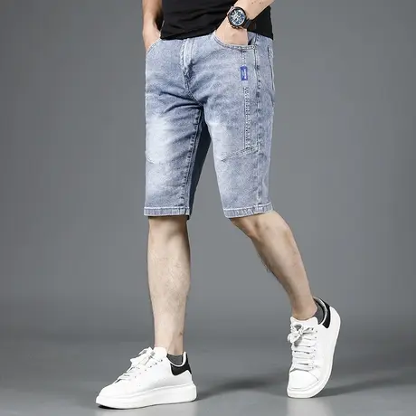 2023新款蓝色牛仔短裤男款夏季潮牌五分裤薄款修身弹力男士休闲裤商品大图