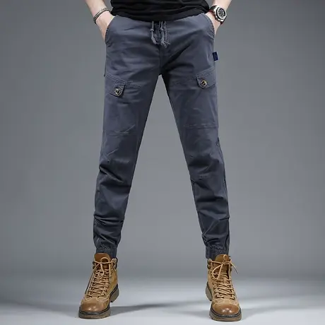 美式工装裤男夏季薄款2023新款宽松束脚潮牌弹力休闲男士裤子宝蓝商品大图
