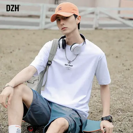 男士弹力白色t恤男短袖ins潮流百搭港风体恤半袖男装2023新款上衣商品大图