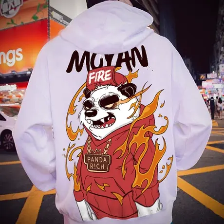 国潮卫衣男连帽中国风熊猫大码外套胖子男装加肥加大加绒春秋季潮商品大图