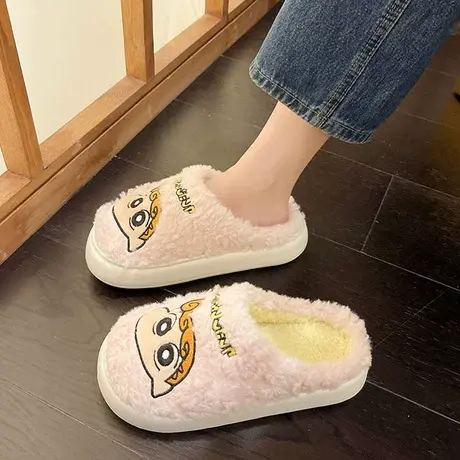 蜡笔小新棉拖鞋女可爱卡通秋冬季家居包跟厚底加绒防滑情侣月子鞋商品大图