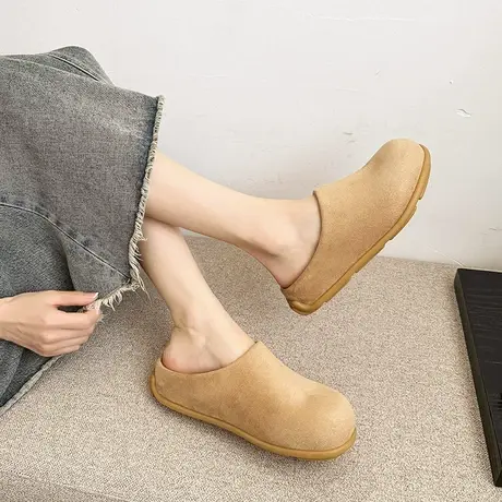 欧洲站包头半拖鞋2023夏秋季新款女鞋平底休闲居家外穿街头拖鞋女商品大图