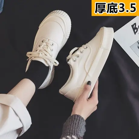 厚底帆布鞋女2023春秋季新款日系大头鞋学生百搭饼干小白鞋女板鞋商品大图