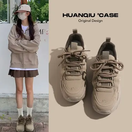 环球复古显脚小老爹鞋女2024春季新款松糕厚底百搭舒适轻便运动鞋图片