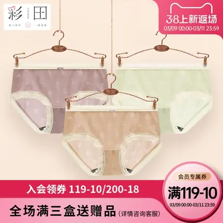 彩田新款正品性感成熟蕾丝中腰抗菌底裆透气女士轻薄锦纶三角内裤商品大图