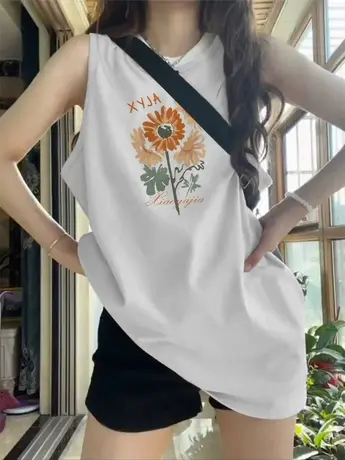 纯棉吊带运动坎肩背心无袖t恤女夏季设计感小众外穿宽松挂脖上衣图片